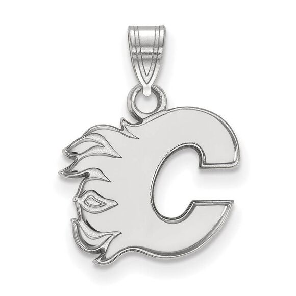 10k White Gold NHL Calgary Flames Small Pendant - Picture 1 of 3